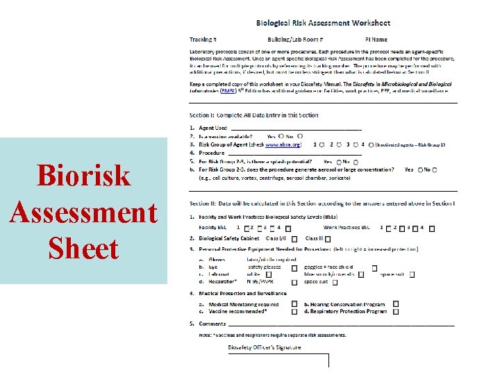 Biorisk Assessment Sheet 