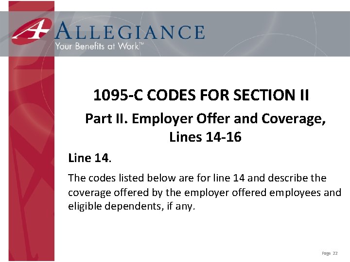 1095 -C CODES FOR SECTION II Part II. Employer Offer and Coverage, Lines 14