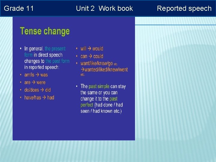 Grade 11 Unit 2 Work book Reported speech 