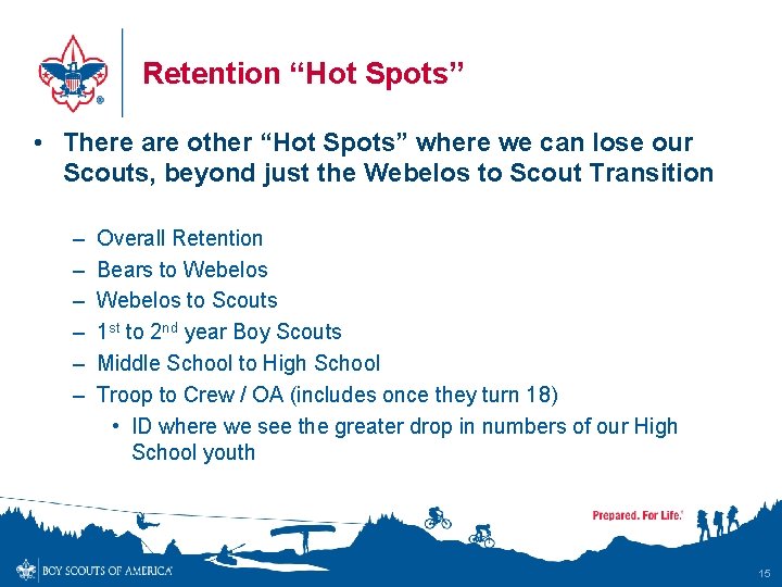 Retention “Hot Spots” • There are other “Hot Spots” where we can lose our