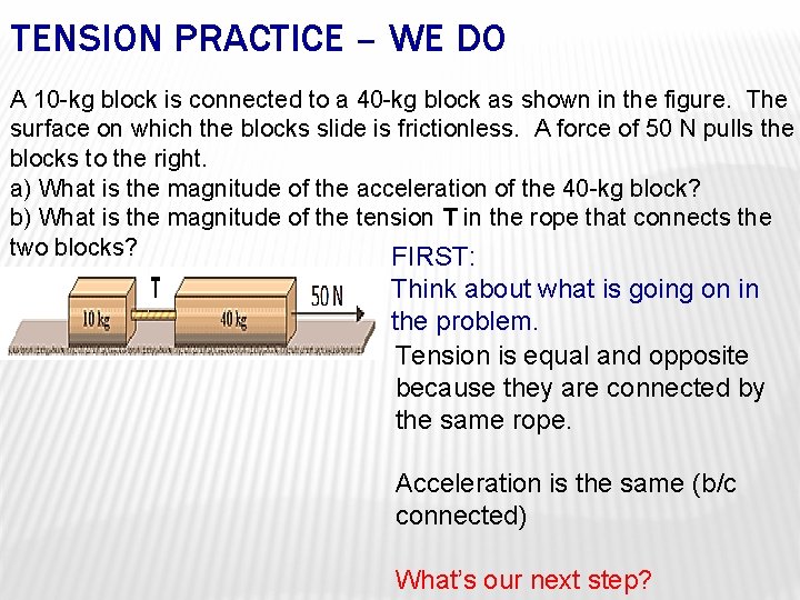 TENSION PRACTICE – WE DO A 10 -kg block is connected to a 40