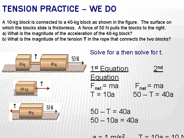 TENSION PRACTICE – WE DO A 10 -kg block is connected to a 40