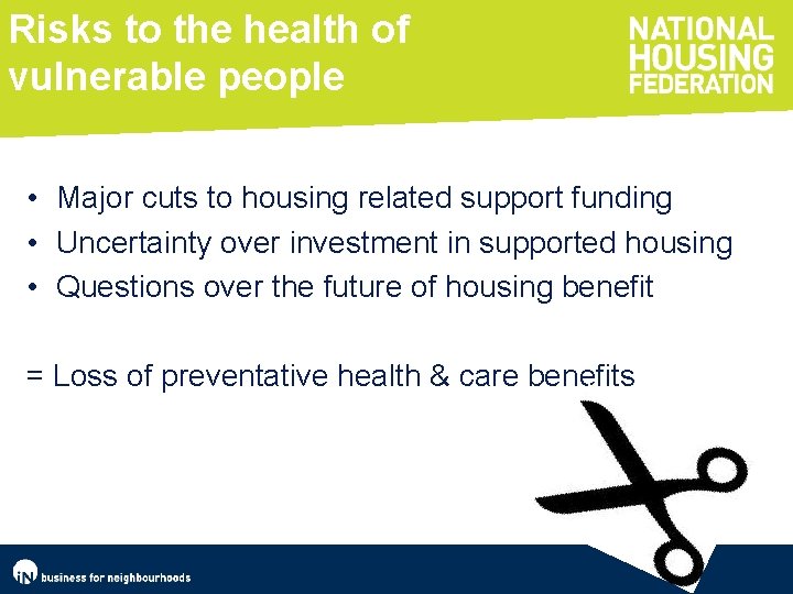 Risks to the health of vulnerable people • Major cuts to housing related support