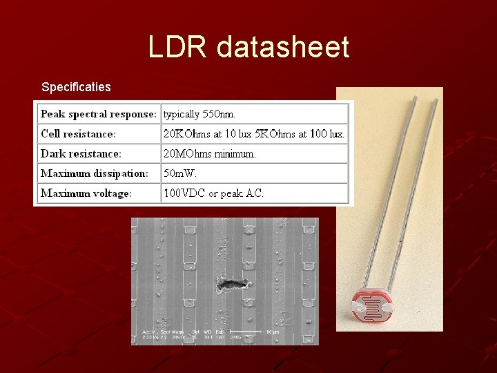 LDR datasheet Specificaties 