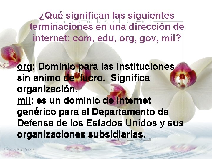 ¿Qué significan las siguientes terminaciones en una dirección de internet: com, edu, org, gov,