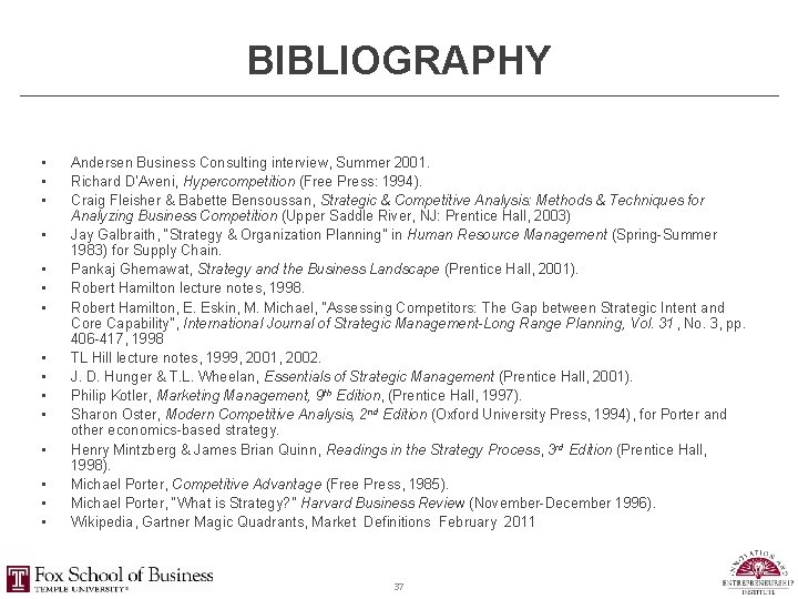 BIBLIOGRAPHY • • • • Andersen Business Consulting interview, Summer 2001. Richard D’Aveni, Hypercompetition