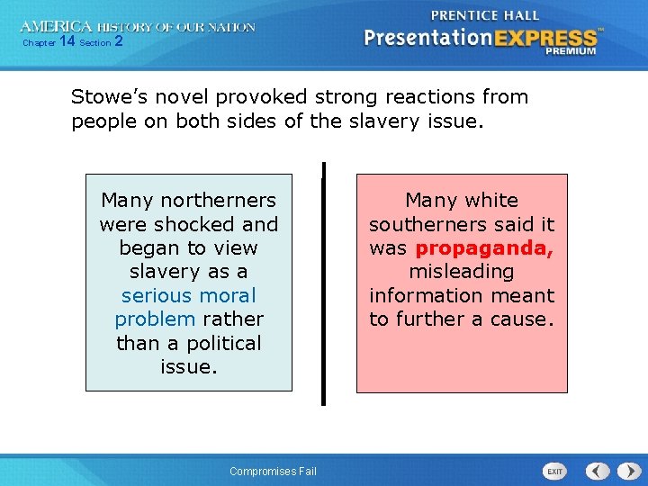 Chapter 14 Section 2 Stowe’s novel provoked strong reactions from people on both sides