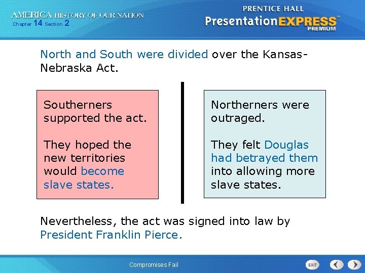 Chapter 14 Section 2 North and South were divided over the Kansas. Nebraska Act.