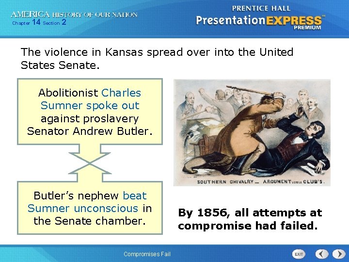 Chapter 14 Section 2 The violence in Kansas spread over into the United States