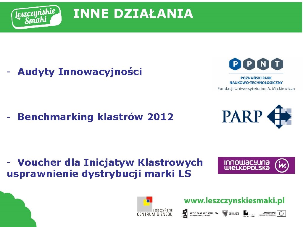 INNE DZIAŁANIA - Audyty Innowacyjności Tytuł prezentacji - Benchmarking klastrów 2012 - Voucher dla