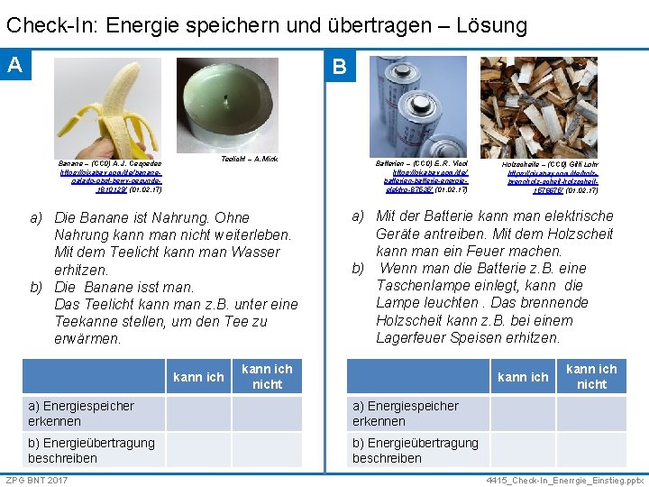 Check-In: Energie speichern und übertragen – Lösung A B Teelicht Banane – (CC 0)