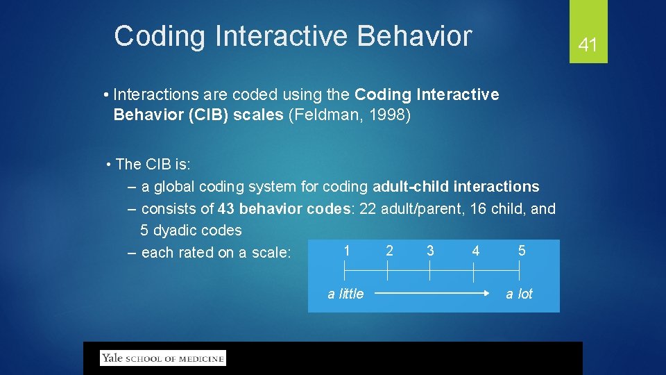 Coding Interactive Behavior 41 • Interactions are coded using the Coding Interactive Behavior (CIB)
