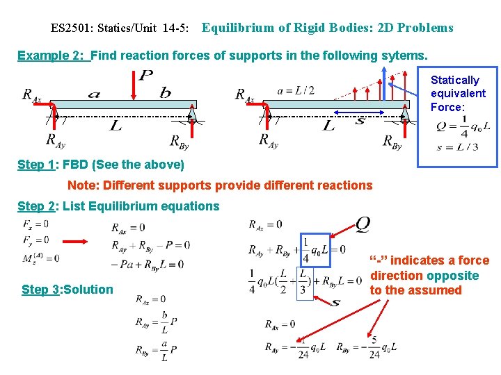 ES 2501: Statics/Unit 14 -5: Equilibrium of Rigid Bodies: 2 D Problems Example 2:
