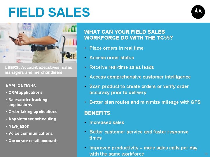 FIELD SALES WHAT CAN YOUR FIELD SALES WORKFORCE DO WITH THE TC 55? •