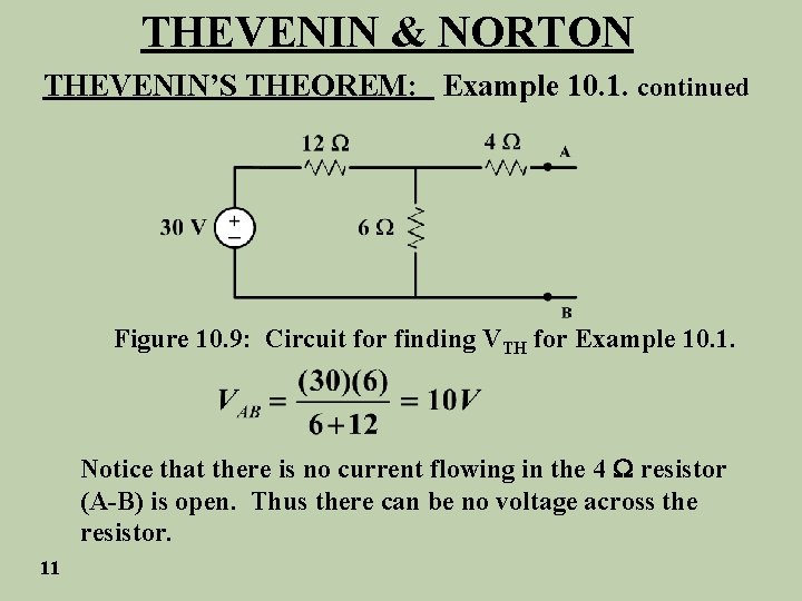 THEVENIN & NORTON THEVENIN’S THEOREM: Example 10. 1. continued Figure 10. 9: Circuit for