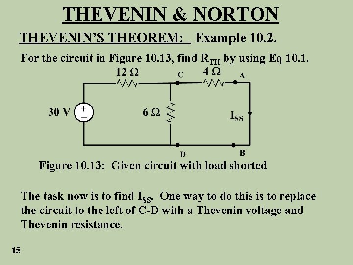 THEVENIN & NORTON THEVENIN’S THEOREM: Example 10. 2. For the circuit in Figure 10.