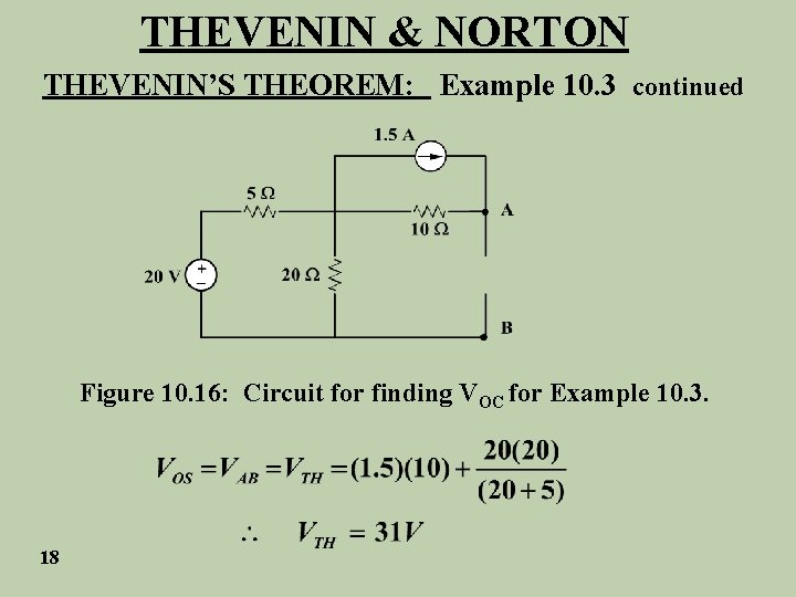 THEVENIN & NORTON THEVENIN’S THEOREM: Example 10. 3 continued Figure 10. 16: Circuit for