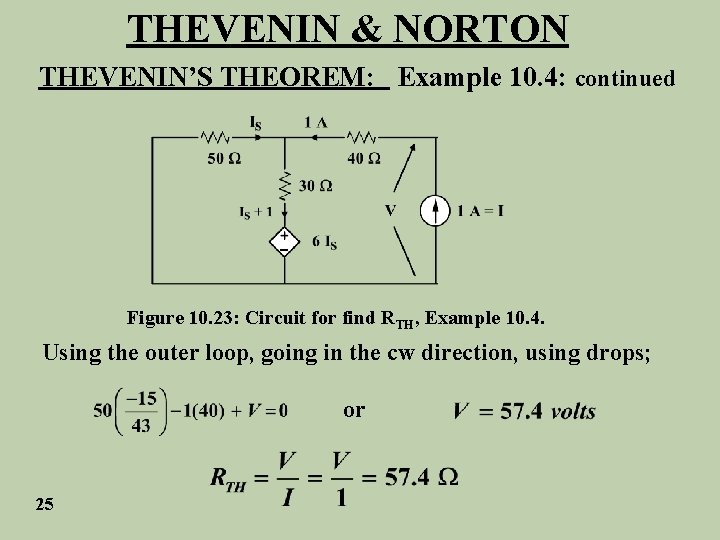 THEVENIN & NORTON THEVENIN’S THEOREM: Example 10. 4: continued Figure 10. 23: Circuit for