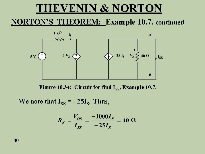 THEVENIN & NORTON’S THEOREM: Example 10. 7. continued Figure 10. 34: Circuit for find