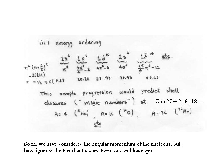 Z or N = 2, 8, 18, . . . So far we have