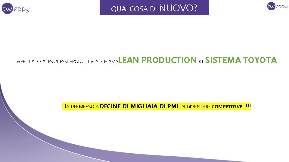 QUALCOSA DI NUOVO? APPLICATO AI PROCESSI PRODUTTIVI SI CHIAMALEAN PRODUCTION O SISTEMA TOYOTA HA