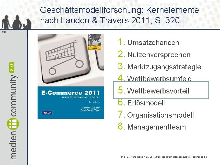 Geschäftsmodellforschung: Kernelemente nach Laudon & Travers 2011, S. 320 /40 Prof. Dr. Anne König