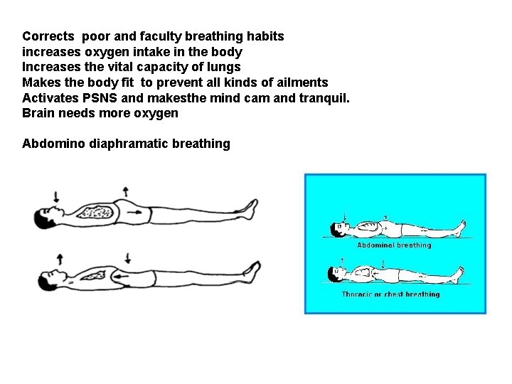 Corrects poor and faculty breathing habits increases oxygen intake in the body Increases the