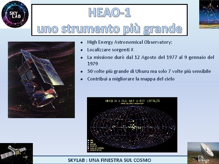 HEAO-1 uno strumento più grande ● ● ● High Energy Astronomical Observatory: Localizzare sorgenti