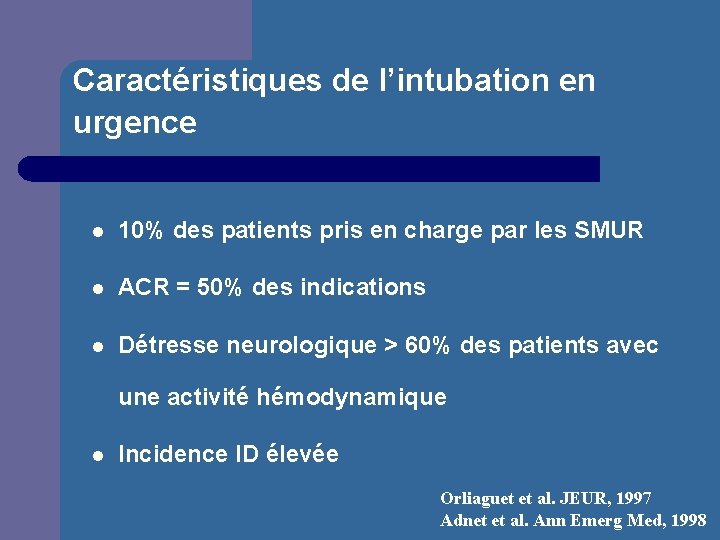 Caractéristiques de l’intubation en urgence l 10% des patients pris en charge par les