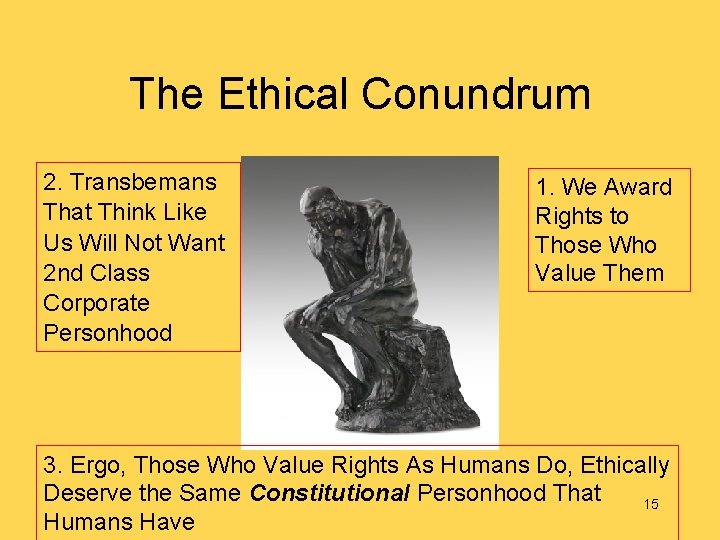The Ethical Conundrum 2. Transbemans That Think Like Us Will Not Want 2 nd