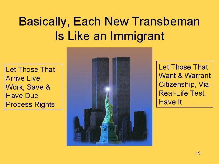 Basically, Each New Transbeman Is Like an Immigrant Let Those That Arrive Live, Work,