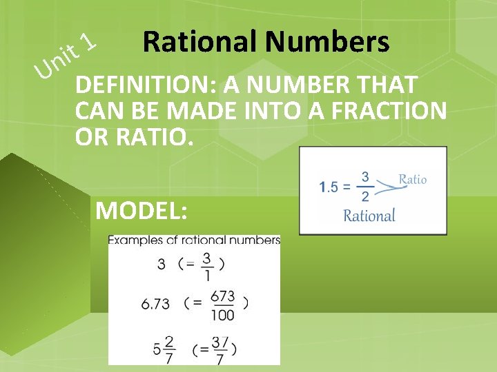 Rational Numbers 1 t i Un DEFINITION: A NUMBER THAT CAN BE MADE INTO Rational Numbers 1 t i Un DEFINITION: A NUMBER THAT CAN BE MADE INTO