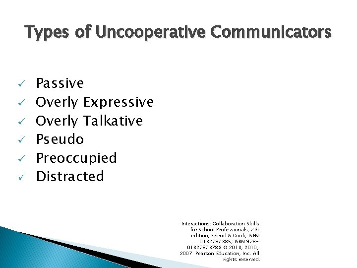 Types of Uncooperative Communicators ü ü ü Passive Overly Expressive Overly Talkative Pseudo Preoccupied