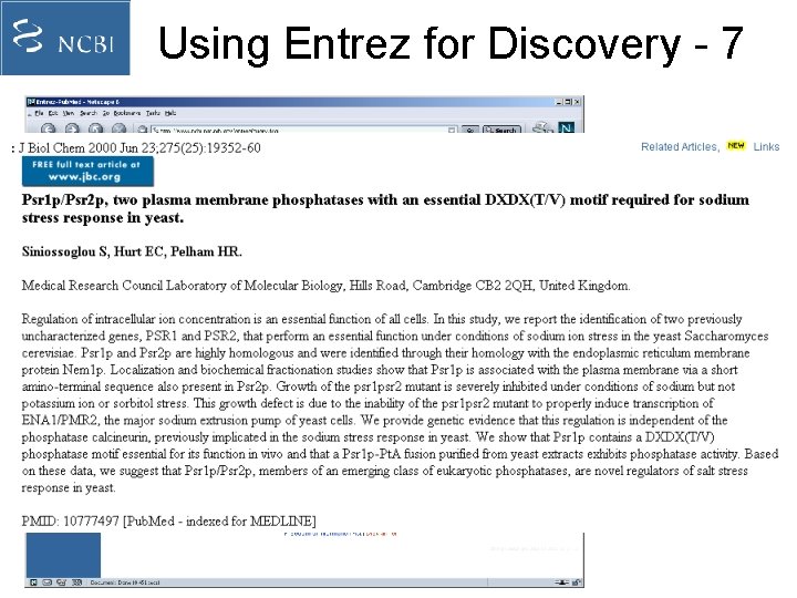 Using Entrez for Discovery - 7 