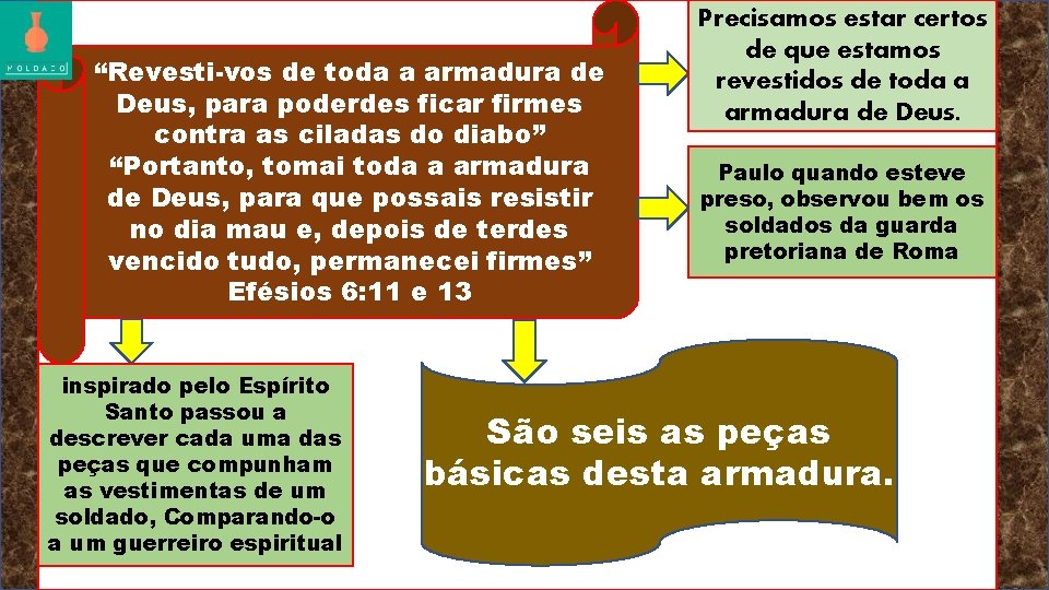 “Revesti-vos de toda a armadura de Deus, para poderdes ficar firmes contra as ciladas