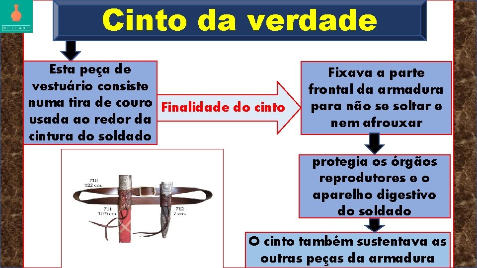 Cinto da verdade Esta peça de vestuário consiste numa tira de couro Finalidade do