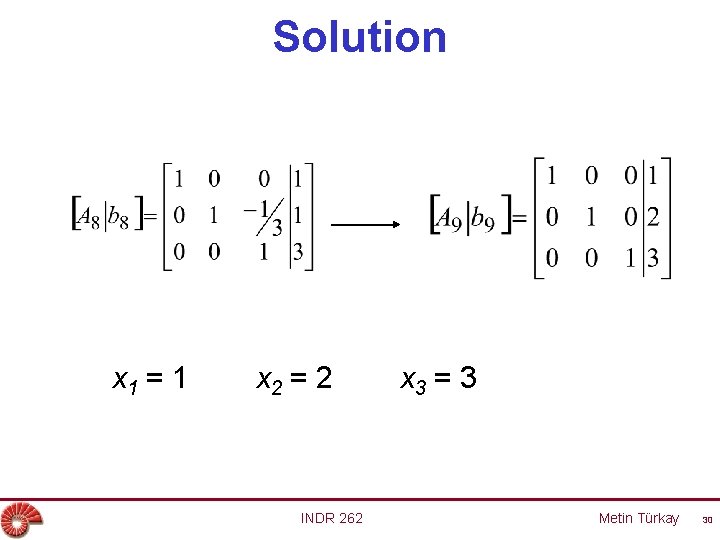 Solution x 1 = 1 x 2 = 2 INDR 262 x 3 =