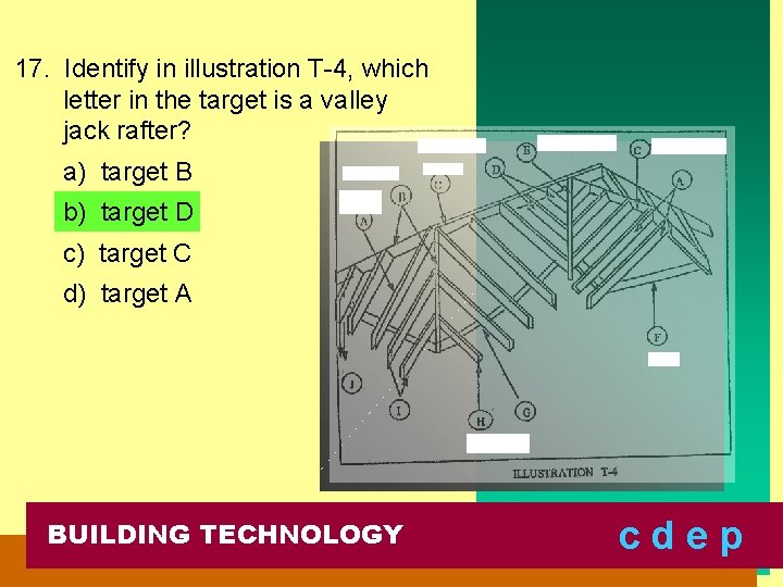 17. Identify in illustration T-4, which letter in the target is a valley jack