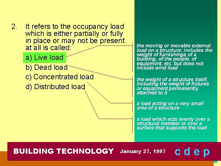 2. It refers to the occupancy load which is either partially or fully in