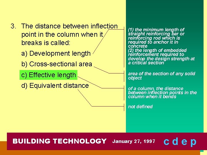 3. The distance between inflection point in the column when it breaks is called: