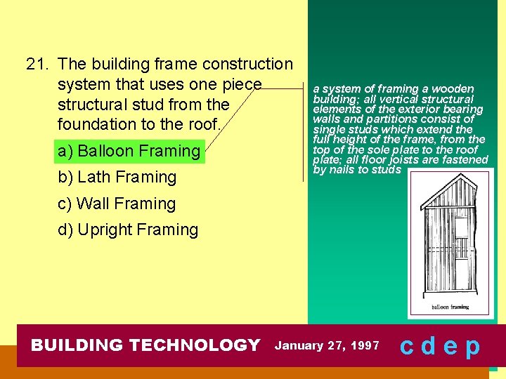 21. The building frame construction system that uses one piece structural stud from the