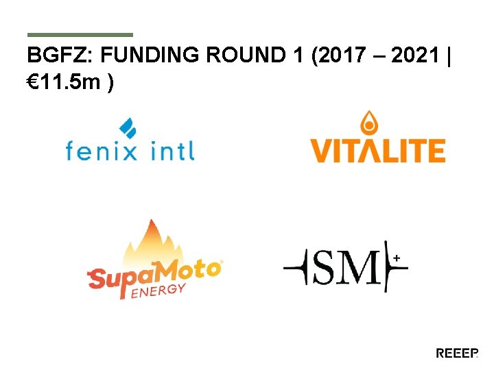 BGFZ: FUNDING ROUND 1 (2017 – 2021 | € 11. 5 m ) 