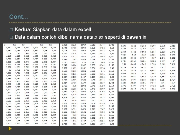 Cont… Kedua: Siapkan data dalam excell � Data dalam contoh dibei nama data. xlsx