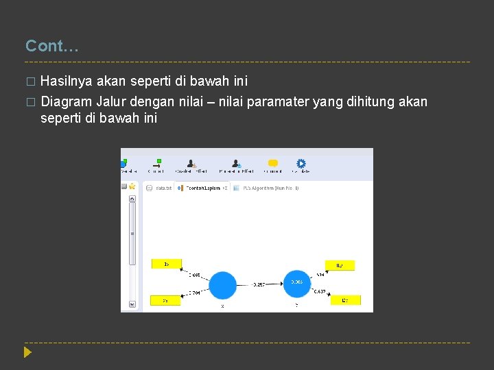 Cont… Hasilnya akan seperti di bawah ini � Diagram Jalur dengan nilai – nilai