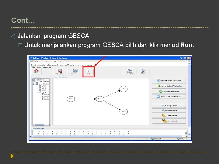Cont… 4) Jalankan program GESCA � Untuk menjalankan program GESCA pilih dan klik menud