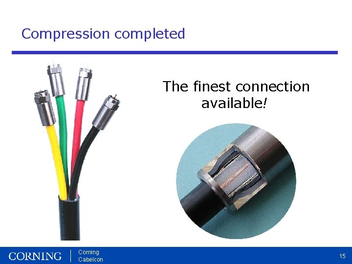 Compression completed The finest connection available! Corning Cabelcon 15 
