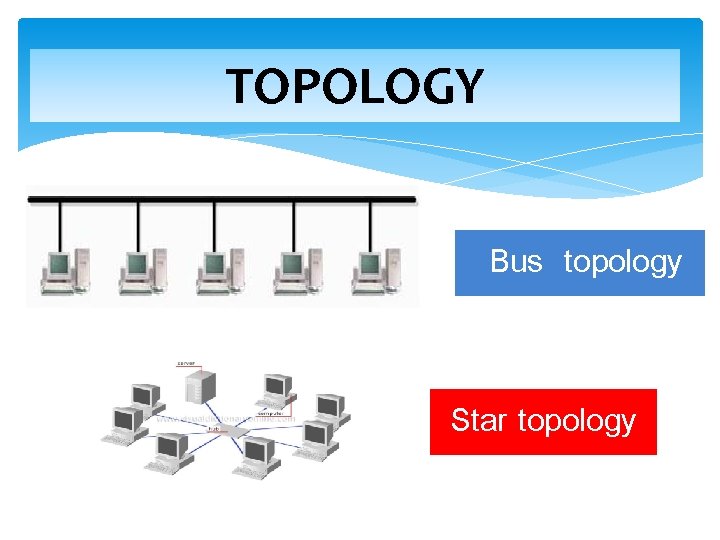 TOPOLOGY Bus topology Star topology 