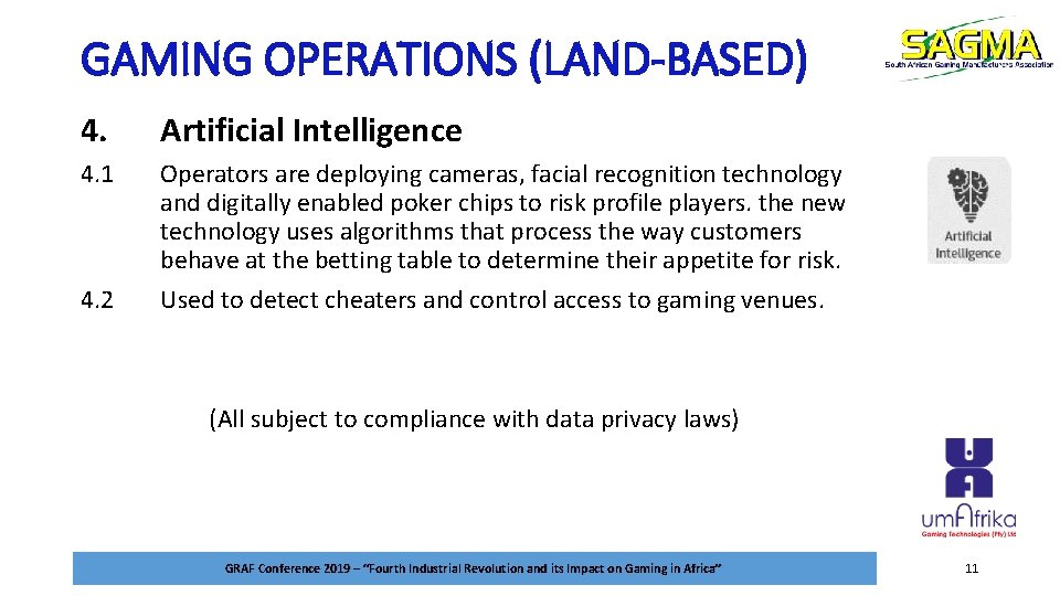 GAMING OPERATIONS (LAND-BASED) 4. Artificial Intelligence 4. 1 Operators are deploying cameras, facial recognition