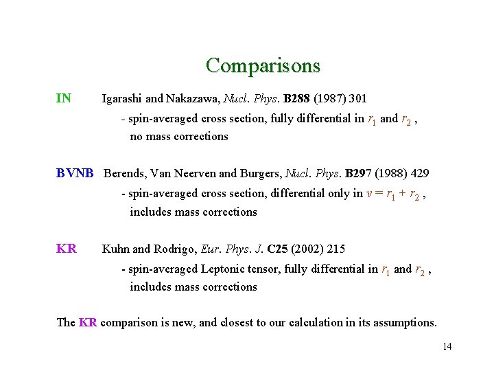 Comparisons IN - spin-averaged cross section, fully differential in r 1 and r 2