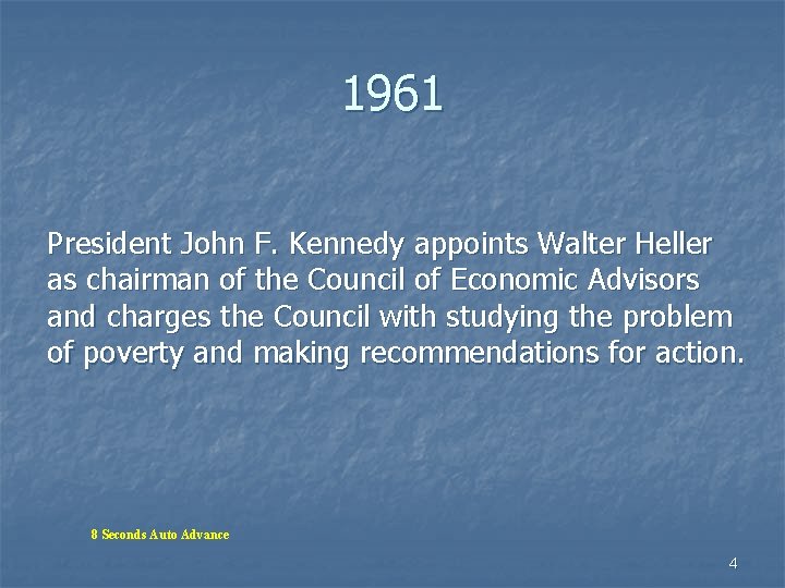 1961 President John F. Kennedy appoints Walter Heller as chairman of the Council of 1961 President John F. Kennedy appoints Walter Heller as chairman of the Council of